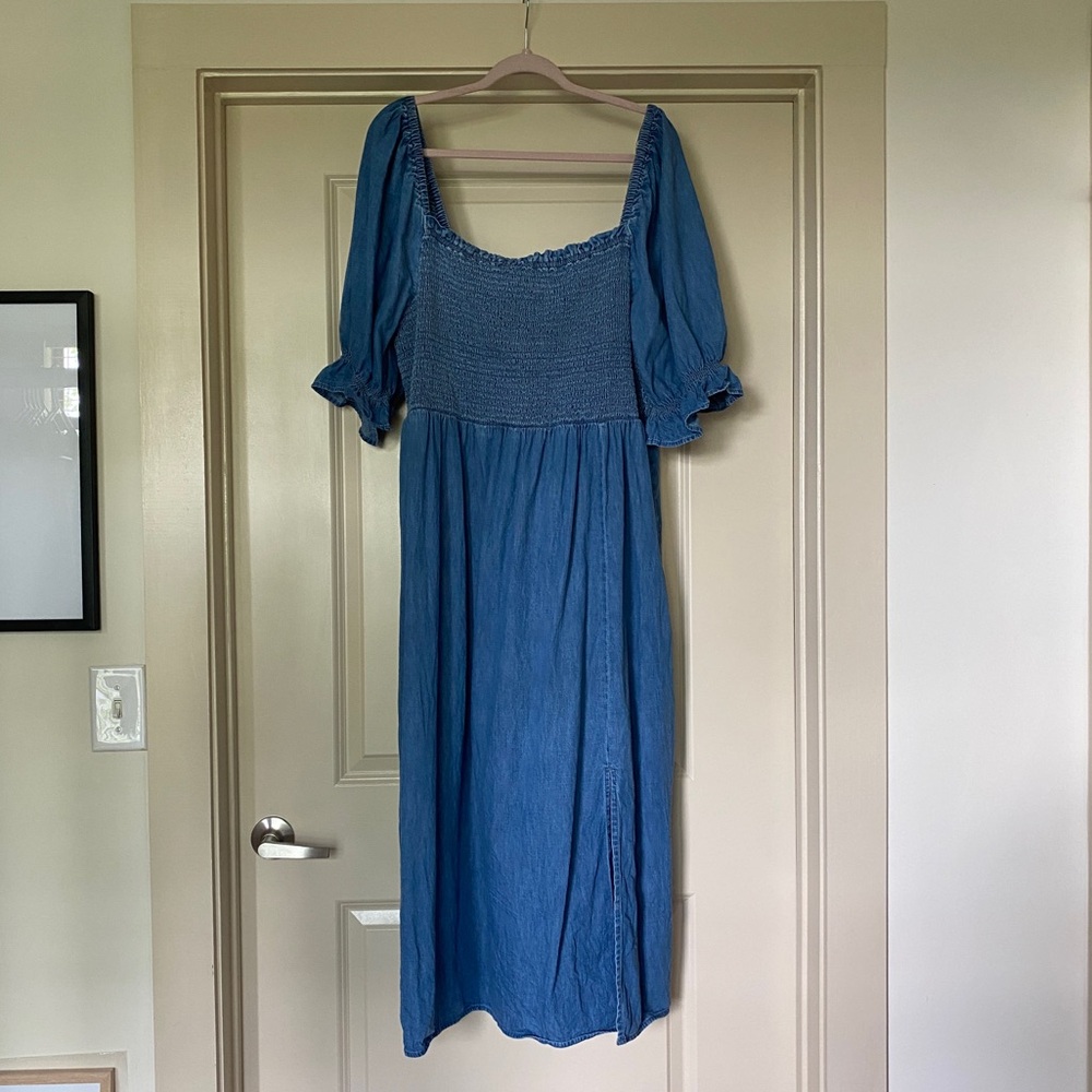 GAP Denim Maxi Dress XXL 🩵 | Smocked Bodice Puff Sleeve Cottagecore Prairie
